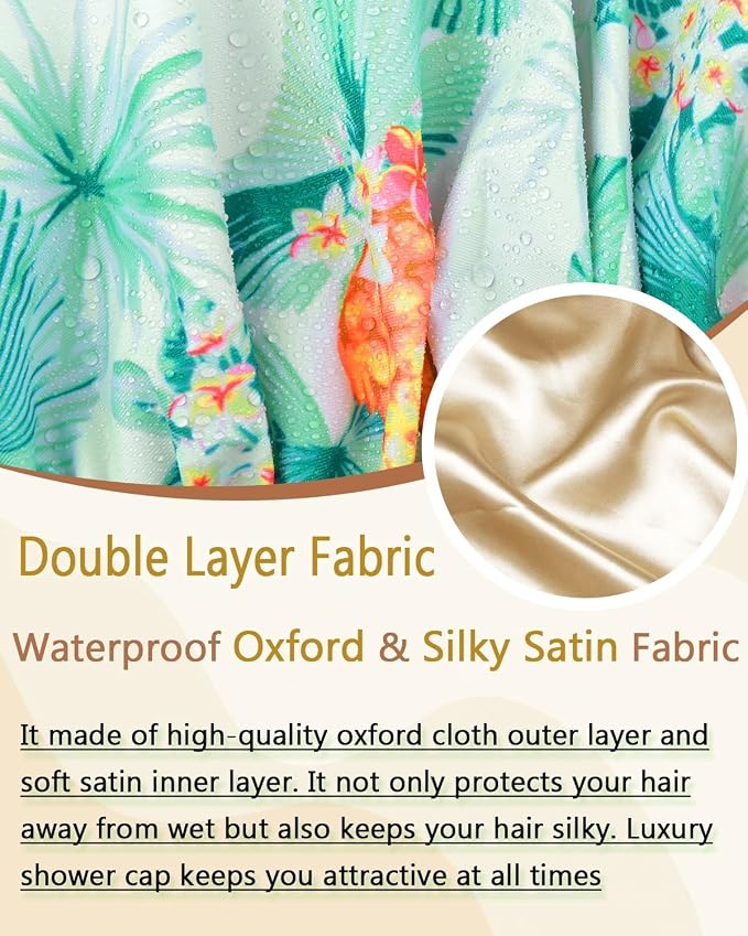 Large Shower Caps for Women Reusable Waterproof Satin Lined Shower Cap - Image 4