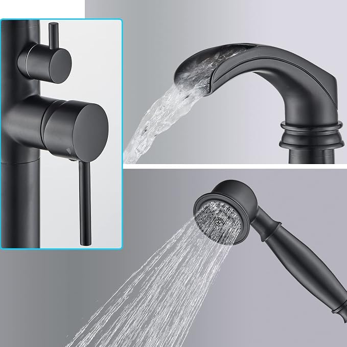 Senlesen Matte Black Bathroom Single Handle Freestanding Bathtub Faucet Floor - Image 4