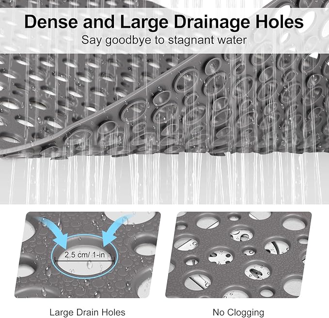 Anti Slip Shower Mat with Suction Cups, 23.6x35.4 Inch Quick Drain TPE Non Slip - Image 4
