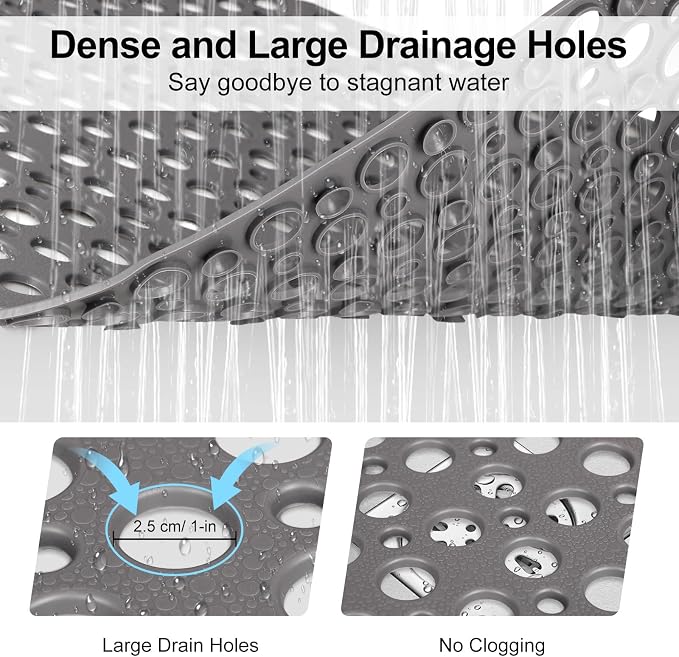 Anti Slip Shower Mat with Suction Cups, 27x27 Inch Quick Drain TPE Non Slip - Image 4