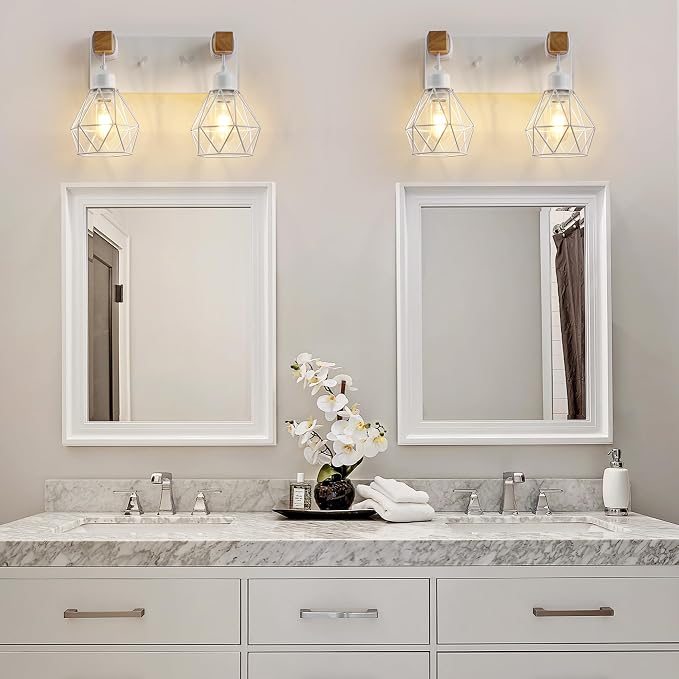 Farmhouse Vanity Light for Bathroom, 2-Light White Wood Bathroom Vanity Light - Image 7