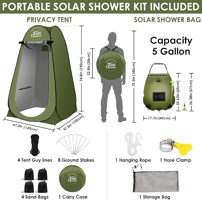 Solar Shower Tent Kit, Instant Pop Up Privacy, 5 Gallon Solar Shower Bag - Image 2