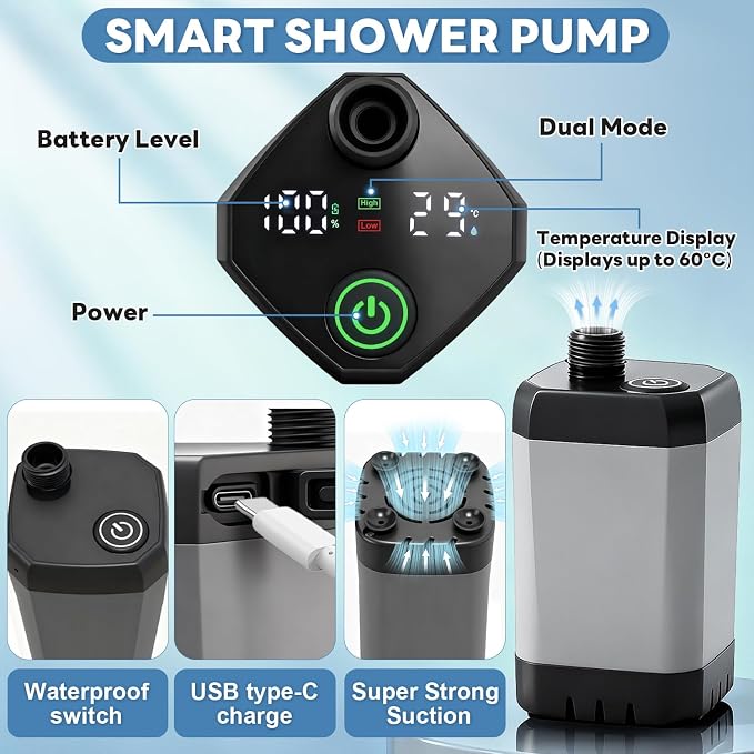 Portable Shower with Heater 1500W Camping Water Heater with Shower Head 3 Spray - Image 3