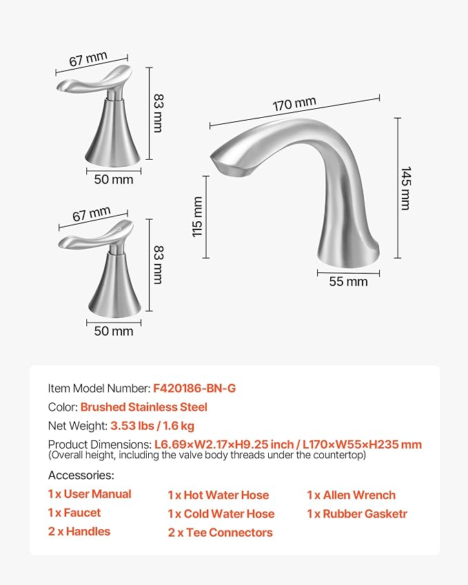 VEVOR Roman Tub Faucet, 3 Hole Waterfall Bathtub Faucet, Gooseneck Bath Tubs - Image 7