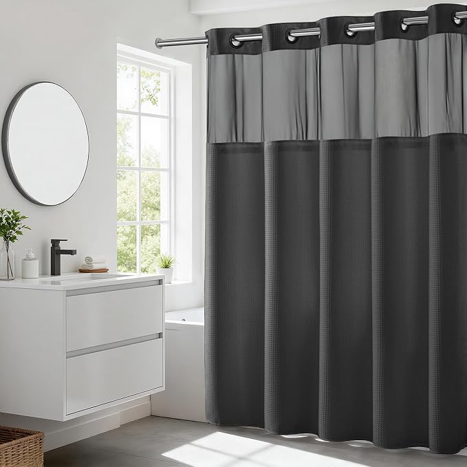 River Dream Heavyweight No Hooks Required Dotted Waffle Weave Shower Curtain - by RiverDream