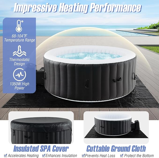 Goplus Inflatable Hot Tub, 2-4 Person Blowup Pool Hottub w/110 Air Jets - Image 8