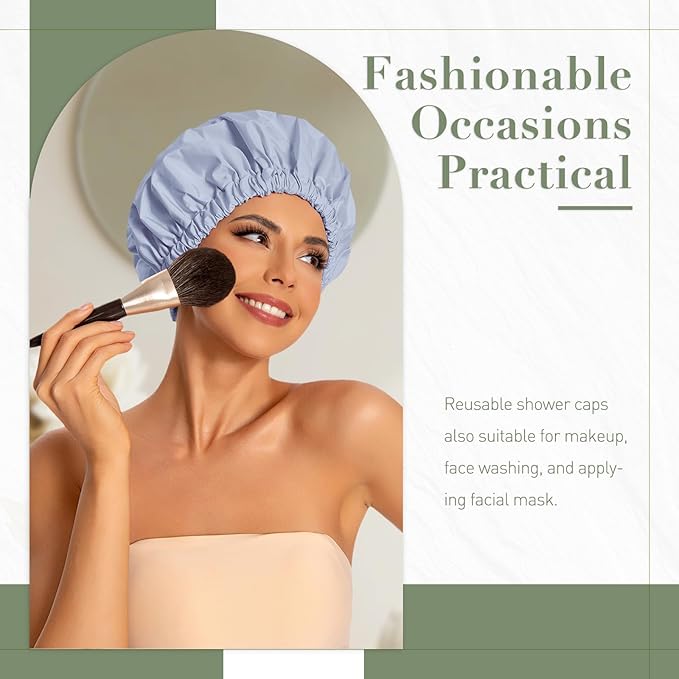 Reusable Shower Cap for Women, Large Waterproof Shower Essentials Bonnet - Image 2