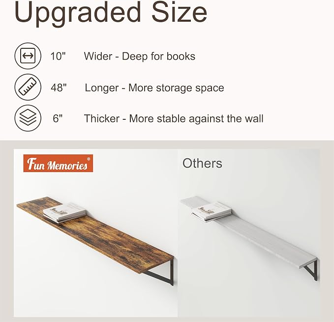 Floating Shelves 48 Inch Long, Wall Shelves 48 x 10, Wide Large Display Storage - Image 4