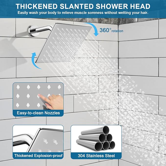Shower Faucet Set Polished Chrome Shower System, Ceiling Mount 12 Inch Shower - Image 4