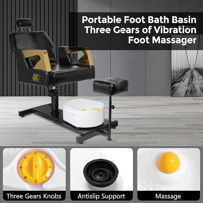 Pedicure Chair with Stool & Massage Foot Bath, 360° Swivel Pedicure Station - Image 5
