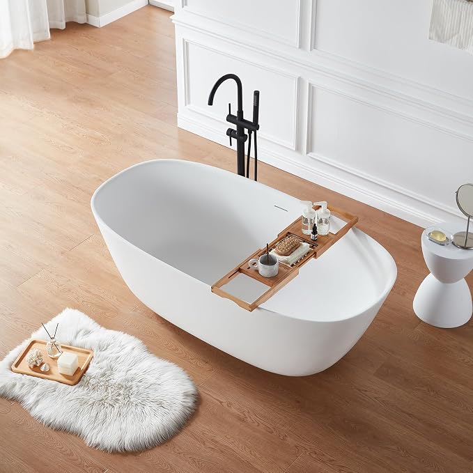 Cpingao 55" Stone Resin Solid Surface Freestanding Bathtub, Modern Elegant - Image 3