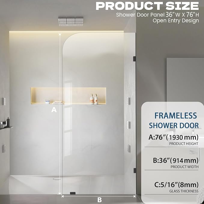 Frameless Shower Door, 5/16" Glass Shower Doors - Image 2