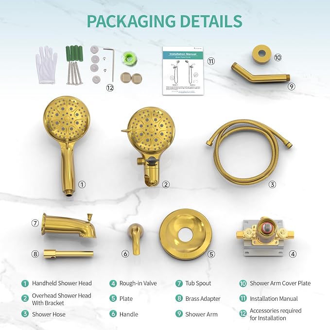 SR SUN RISE 5-Spray Dual Shower Head Cmbo Tub Faucet Set 3-Way Shower Head and - Image 9