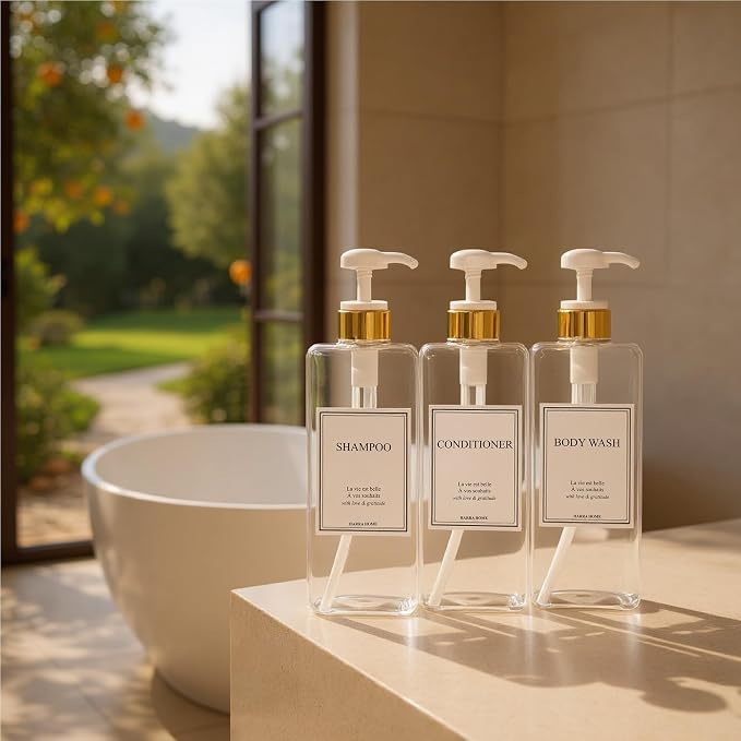 Modern Gold Design Shampoo and Conditioner Dispenser, Large 27oz Shower Soap - Image 3