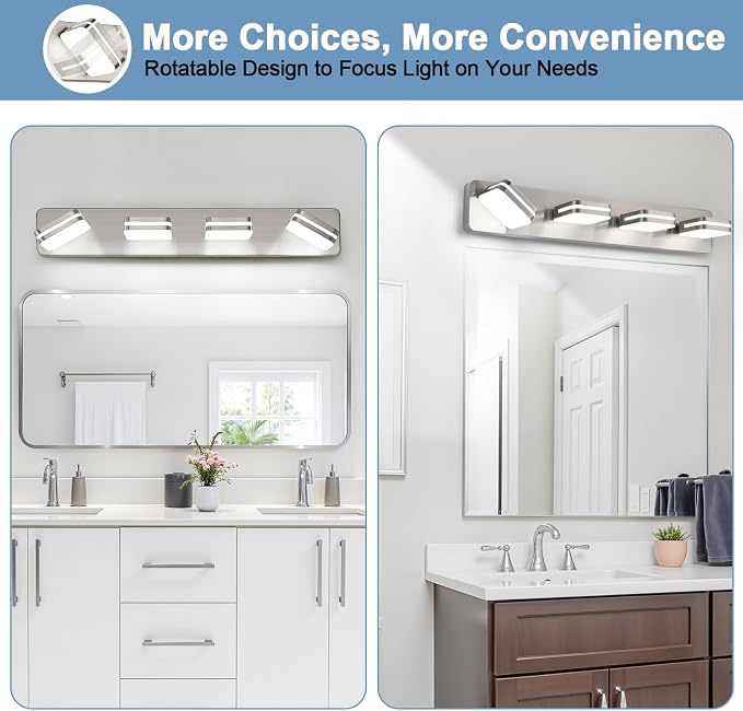 360° Rotate LED Dimmable Bathroom Vanity Light Fixtures, 1600LM Acrylic Brushed - Image 6