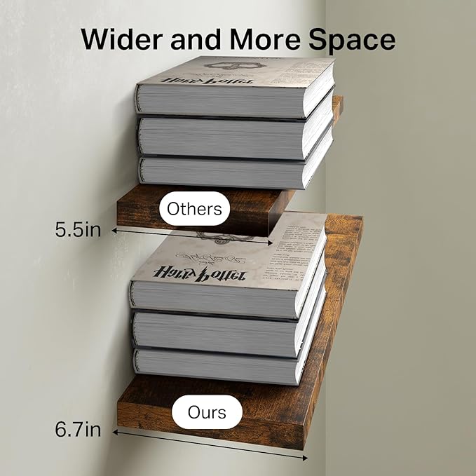 BAYKA Floating Shelves for Wall, 22.5 Inch Rustic Wood Wall Mounted Shelving - Image 3