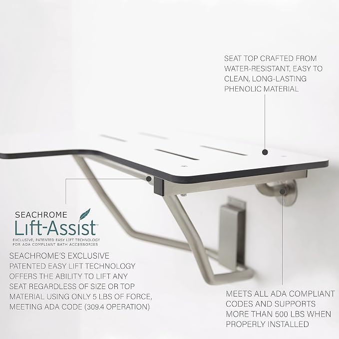 Seachrome 32" x 22.5" Lift-Assist ADA L-Shaped Reversible Bathroom Shower Bath - Image 3