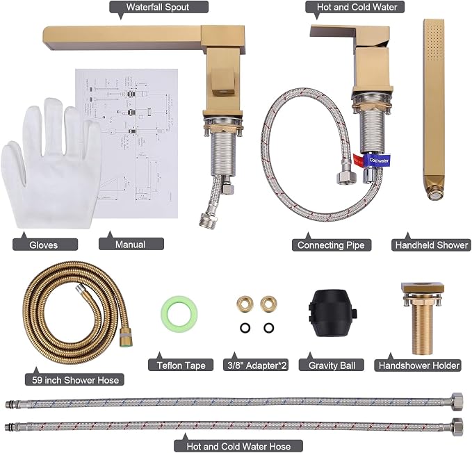 Waterfall Roman Tub Filler Faucet, Deck Mount Bathtub Filler - Image 6