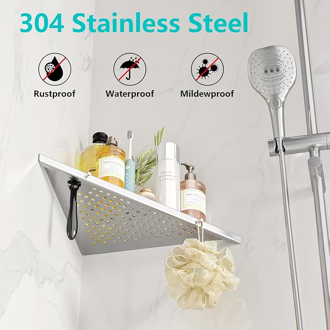 10" Bathroom Corner Shelf, 2 Pack Recessed Shower Shelf Caddy, SUS304 Stainless - Image 2