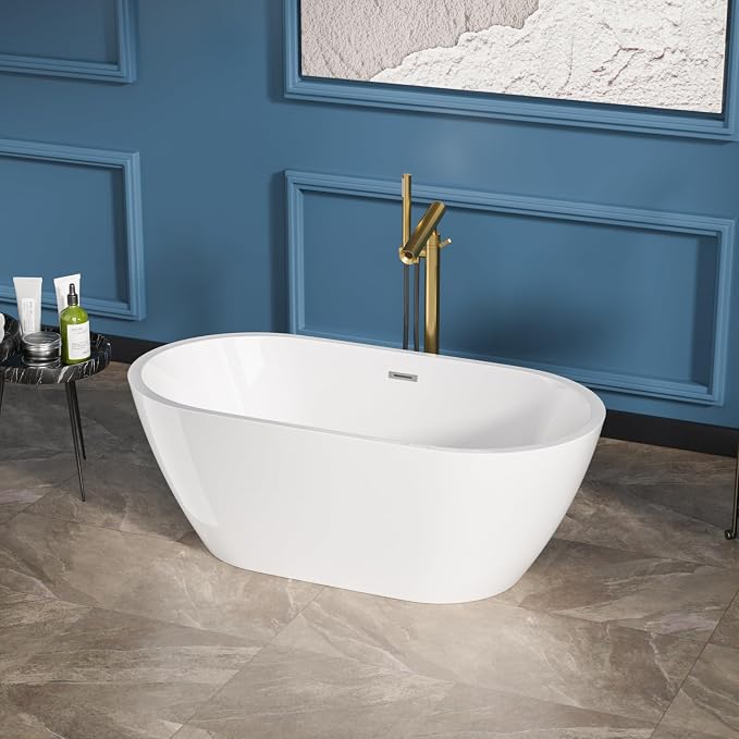 Sarlai 59 Inch Acrylic Freestanding Soaking Bathtub Contemporary Soaking White - Image 3
