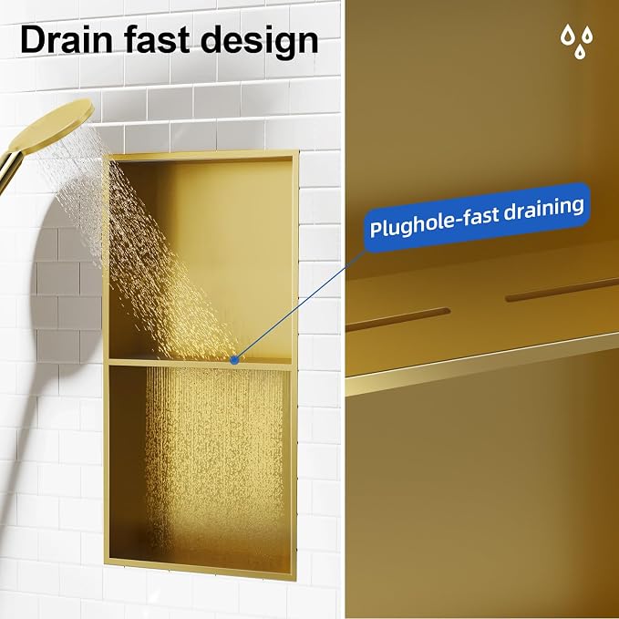 Bathbliss Shower Niche, No‑Tile Recessed Wall Niche, 11.18"x22.3" SUS304 - Image 5