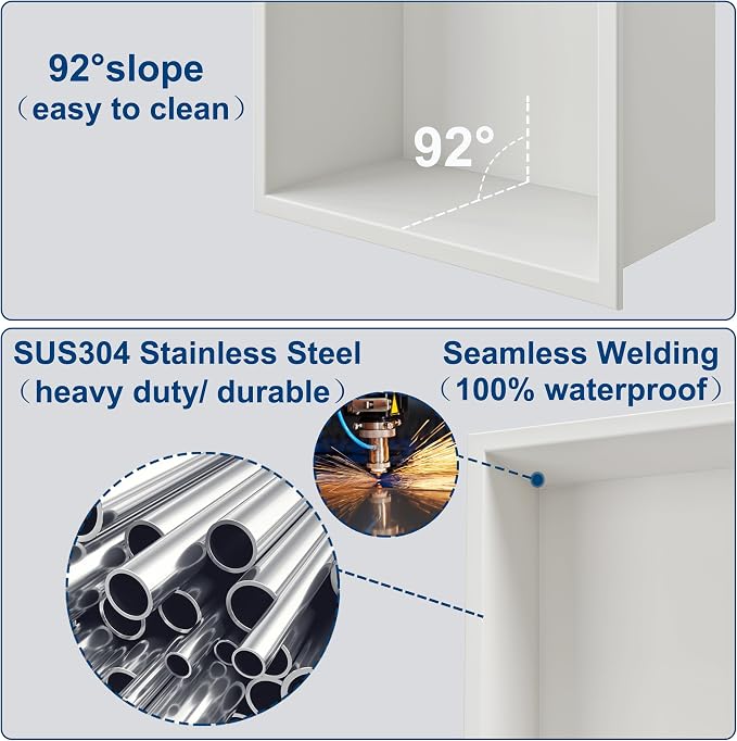 Neodrain Shower Niche Double Shelf Stainless Steel No Tile Needed Bathroom - Image 6