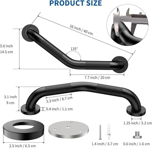 16 Inch Angled Shower Grab Bar Black, Munzong 2 Pack Anti Slip Bathroom Grab Bar - Image 2