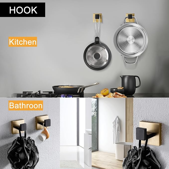 TNOMS 5 Pieces Bathroom Hardware Accessories Set Black and Gold Towel Bar Set - Image 5