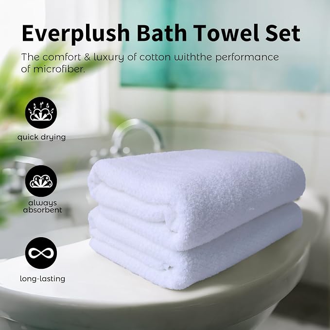 Everplush Diamond Collection Oversized Bath Towel – 2 Pieces, Super Soft & - Image 3