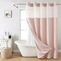 Extra Long No Hooks Needed Linen Textured Shower Curtain by EACHOPE