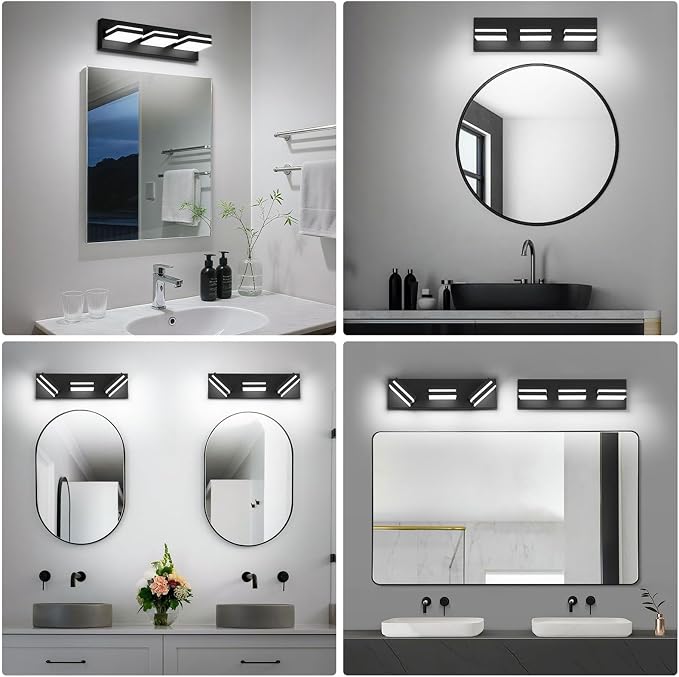 Modern LED Small Bathroom Lights Fixtures, Metal Black Acrylic Wall Lighting - Image 8