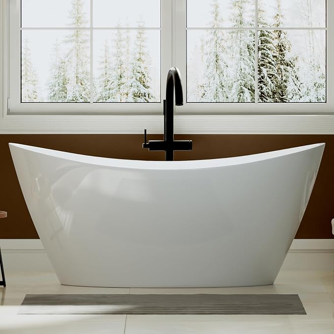 Empava Freestanding Bathtub, Flatbottom Acrylic Soaking Tub, Contemporary Stand - Image 7
