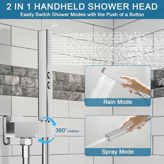 Shower Faucet Set Polished Chrome Shower System, Ceiling Mount 12 Inch Shower - Image 5
