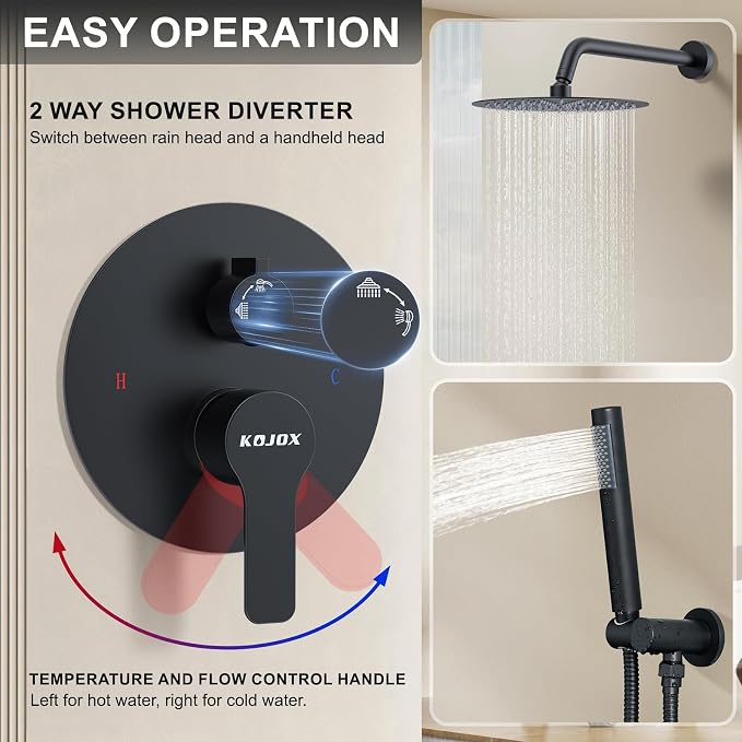 KOJOX 12-Inch Matte Black High-Pressure Shower System: Complete Set - Image 5