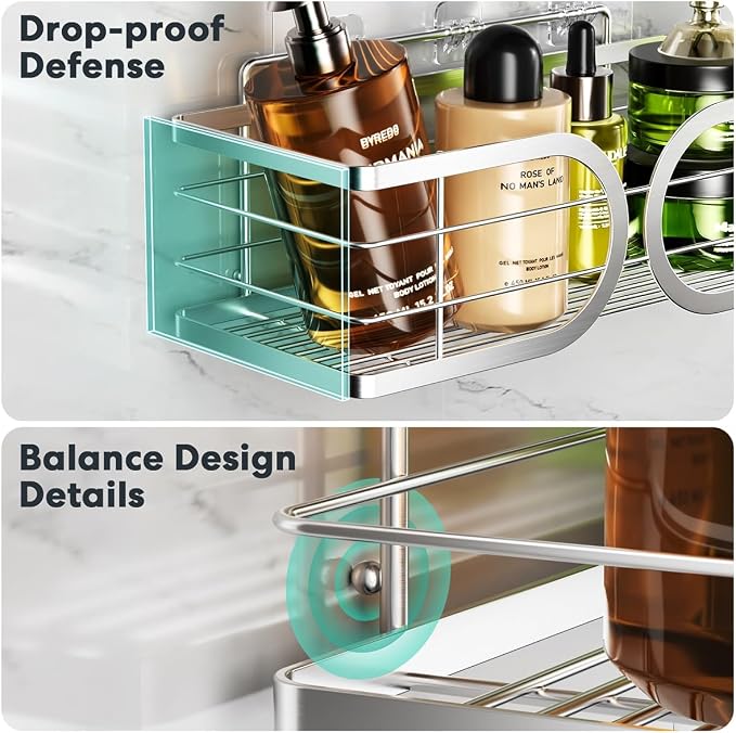 Shower Caddy 3 Pack Adhesive 304 Stainless Steel Shelves No Drill Durable Large - Image 4