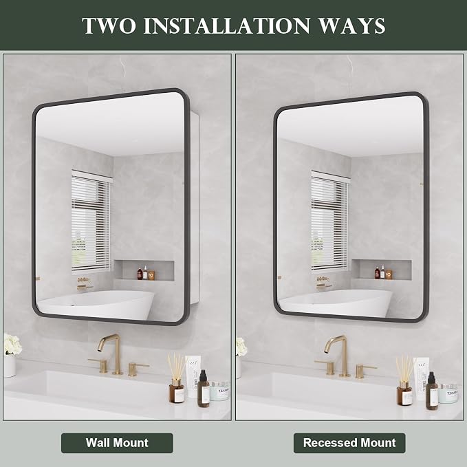 WallBeyond Bathroom 22x28 Inch Black Recessed Medicine Cabinet - Image 5