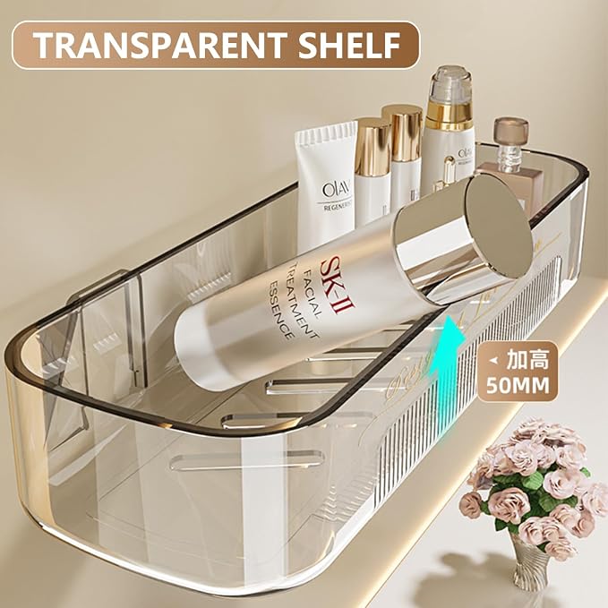 Acrylic Bathroom Shelves 2Pack, No Drilling Plastic Wall Shelf Organizer - Image 3