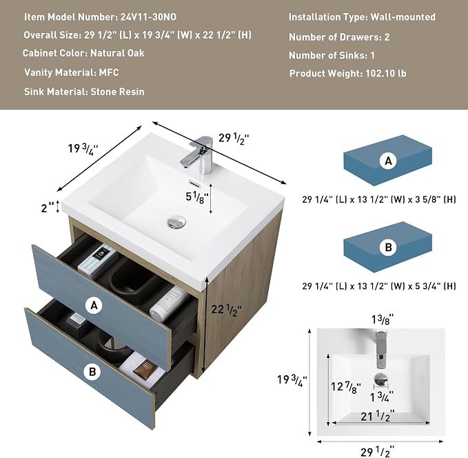30" Floating Bathroom Vanity - Image 2