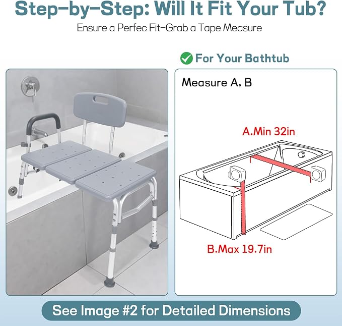Tub Transfer Bench for Bathtub, 500lb Heavy Duty Shower Chair - Image 6