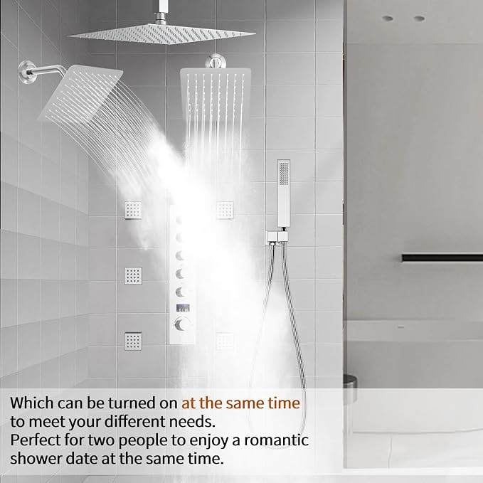 Triple Shower Head Shower System Chrome Full Body Shower System - Image 9