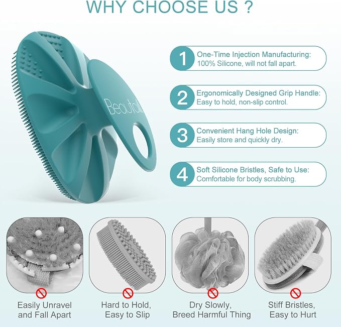 Silicone Body Scrubber Shower Bath Wash Brush Gentle Exfoliating Scrub - Image 3