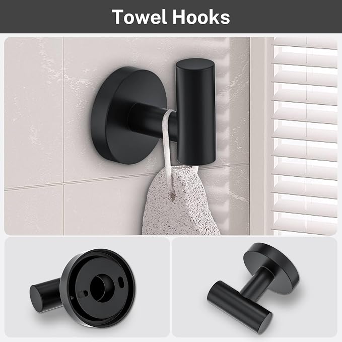 Matte Black Towel Bar Set 5 Pieces Bathroom Hardware Accessories Set Round - Image 5