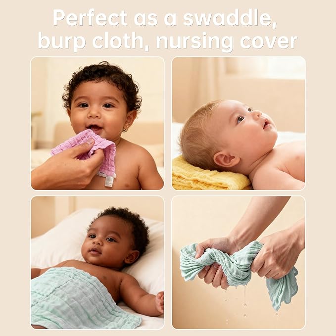 Organic Muslin Baby Washcloths 6 Pack Baby Bath Face Towel 12x12 Inch Extra - Image 3