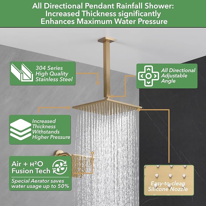 VANFOXLE Shower Faucet Set Brushed Gold Shower System, Push Button Diverter - Image 3