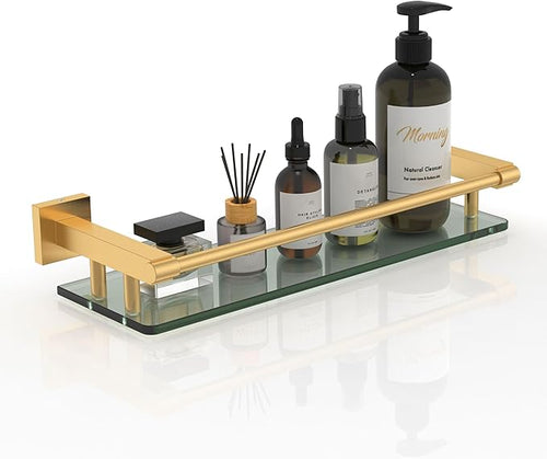 16 Inch Brusheld Gold Bathroom Glass Shelves by SFGSOWOR