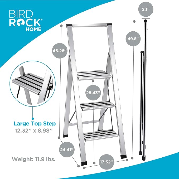 BIRDROCK HOME 3 Step Ladder | Folding Anti-Slip Step Stool, 250 lb Capacity | - Image 4