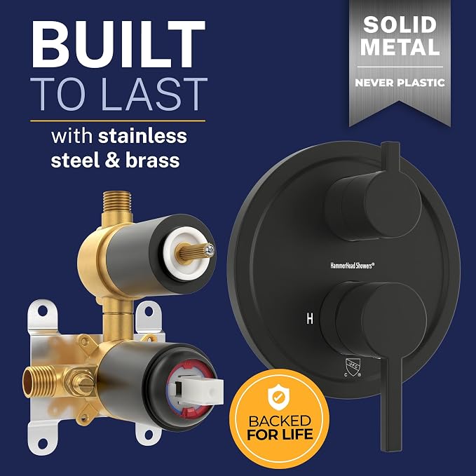 HammerHead Showers Solid Metal Two Handle Shower Valve and Trim Kit Matte Black - Image 5
