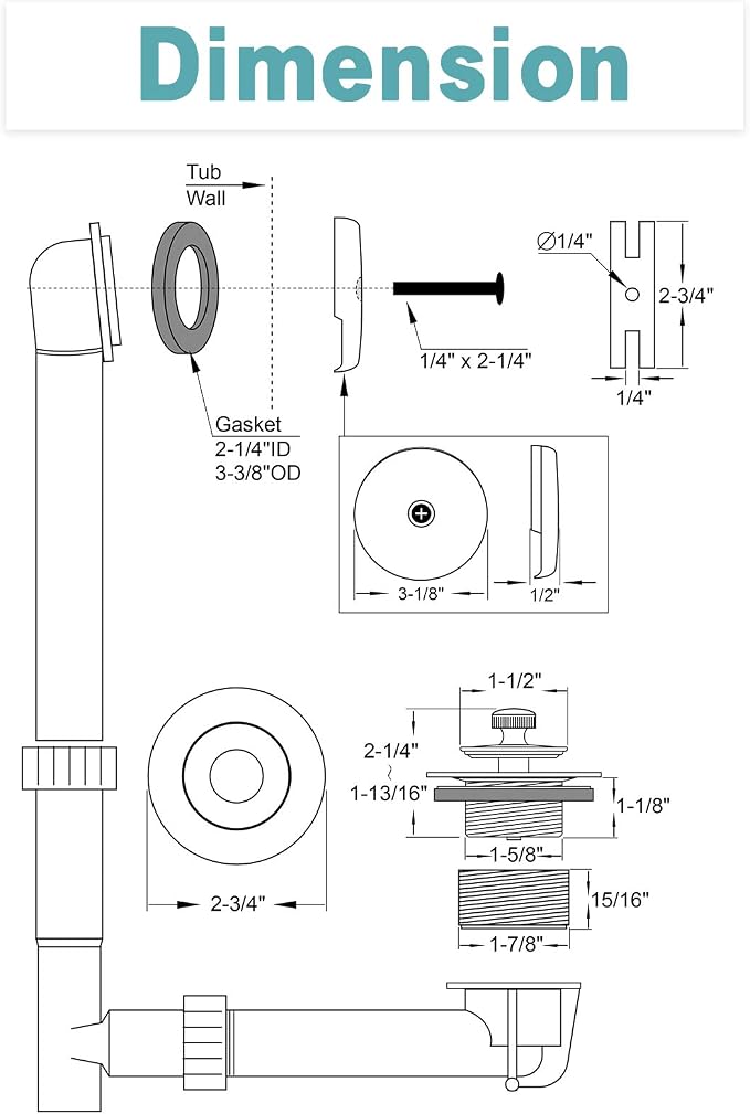 BESTILL Bathtub Drain Kit and Overflow Faceplate, Brushed Gold - Image 8