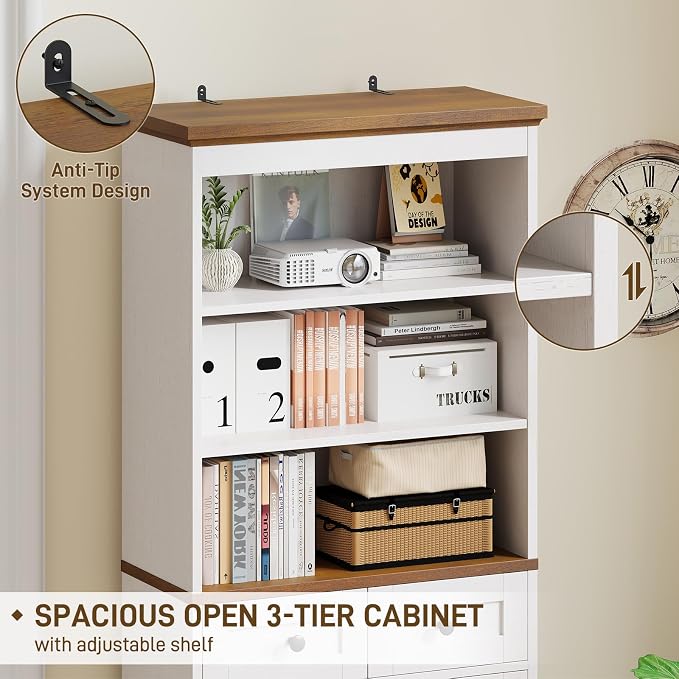 Vabches Farmhouse Bathroom Cabinet, Adjustable Shelves & Doors, 3 Tier Wood - Image 5