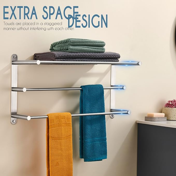 KOKOSIRI 3 Tier Bath Towel Bar 24 Inch Wall Mounting Rack - Image 4